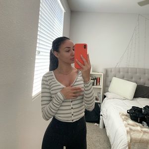 Black and White Stripped Button Down Long Sleeve